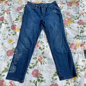 Embroidered Denim Jeans teal blue Skinny Boho